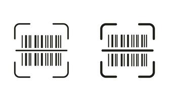 Barcode Tag Scanner Pictogram. Scan Bar Code Line and Silhouette Black Icon Set. Product Information Identification. Digital Scanning Technology Symbol Collection. Isolated Vector Illustration.