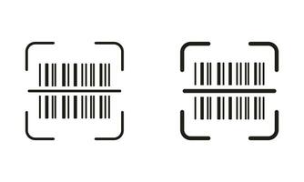 Barcode Tag Scanner Pictogram. Scan Bar Code Line and Silhouette Black Icon Set. Product Information Identification. Digital Scanning Technology Symbol Collection. Isolated Vector Illustration.