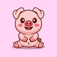 Cute pig sitting cartoon vector icon illustration animal nature icon concept isolated