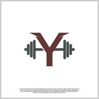 Letter gym with barbel logo design template unique concept Premium Vector