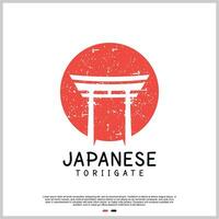 Japanese torii gate logo design template with creative concept Premium Vector