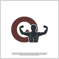 Fitness logo design on letter gym and dumbbell fitness Premium Vector