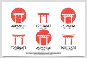 Set bundle japanese torii gate logo design template with creative concept Premium Vector