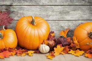 Autumn fall thanksgiving day composition with decorative pumpkins, thanksgiving concept photo