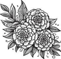 Detailed flower coloring pages, sketch contour bouquet of primrose flowers, Sketch marigold flower drawing, flower cluster drawing, Easy flowers coloring pages, October birth coloring pages for adults vector