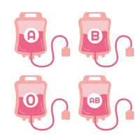 Set Blood donation bag with different types of blood vector