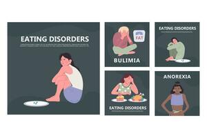 Template eating disorders social media collection. Instagram posts vector