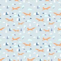 Winter seamless pattern with running fox. Silhouette Orange fox and threes. Vector illustration. Simple Background For kids fabric, wrapping, textile, wallpaper, apparel