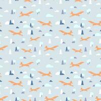 Winter seamless pattern with running fox. Silhouette Orange fox and threes. Vector illustration. Simple Background For kids fabric, wrapping, textile, wallpaper, apparel