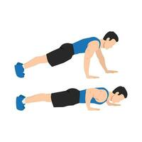 Man doing staggered hand push up exercise. vector