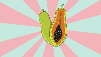 Animation of a papaya fruit icon with a rotating background video