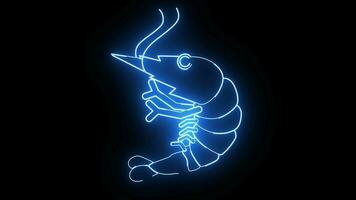 animated video of a shrimp icon with a glowing neon effect