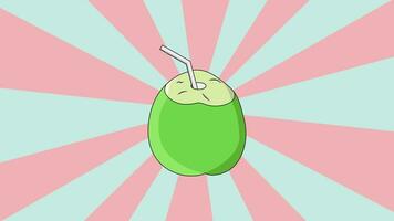 Animation of a coconut water drink icon with a rotating background video