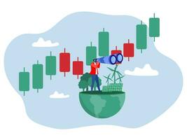 empresario participación binocular a ver futuro valores comercio energía fuentes. conservación recursos de planeta o esg financiero análisis o ganador crecimiento global valores mercado vector