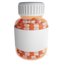 Full pill bottle clipart flat design icon isolated on transparent background, 3D render medication and health concept png