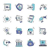 Collection of Security and Encryption Doodle Icons vector