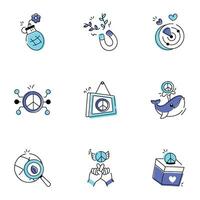 Collection of Peace Day Doodle Icons vector