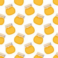 Seamless pattern with honey jar. Vector illustration for honey design, beekeeper branding, background, wrapping paper, fabric textile.