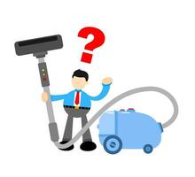 businessman worker and vacuum cleaner machine cartoon doodle flat design style vector illustration