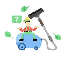 farmer man agriculture and vacuum cleaner clean cartoon doodle flat design style vector illustration