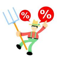 farmer man agriculture and percent bubble sign cartoon doodle flat design style vector illustration