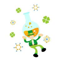 leprechaun shamrock celtic and experiment laboratory flask research science cartoon doodle flat design style vector illustration