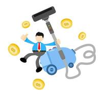 empresario trabajador y vacío limpiador limpiar captura dinero dibujos animados garabatear plano diseño estilo vector ilustración