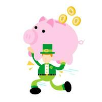 happy Leprechaun and pig bank money dollar economy finance cartoon doodle flat design style vector illustration