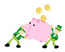 happy Leprechaun and pig bank money dollar economy finance cartoon doodle flat design style vector illustration