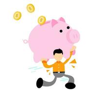 businessman worker pick pig bank money dollar economy cartoon doodle flat design style vector illustration