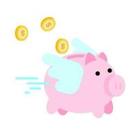 gold coin and fly pig bank economy management cartoon doodle flat design style vector illustration