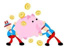 Uncle sam america man pick pig bank money dollar economy cartoon doodle flat design style vector illustration