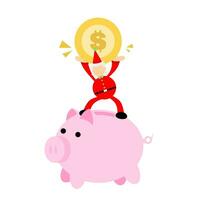 happy christmas red santa claus and pig bank money dollar economy cartoon doodle flat design illustration vector illustration