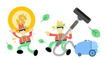 farmer man agriculture and vacuum cleaner clean cartoon doodle flat design style vector illustration