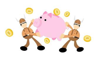 barbarian viking and pig bank money cartoon doodle flat design style vector illustration