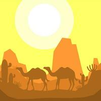 camello animal silueta Desierto sabana paisaje plano diseño vector ilustración