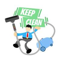 businessman worker and vacuum cleaner machine cartoon doodle flat design style vector illustration