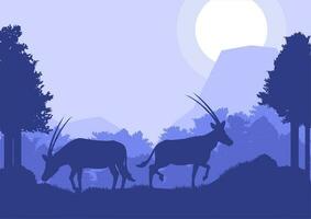 arabian antelope animal silhouette forest mountain landscape flat design vector illustration
