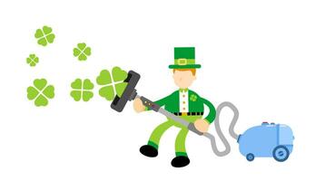 leprechaun shamrock celtic and vacuum cleaner clean catch clover cartoon doodle flat design style vector illustration