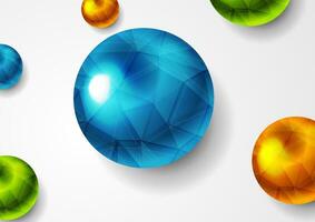 Colorful glossy balls with low poly texture abstract background vector