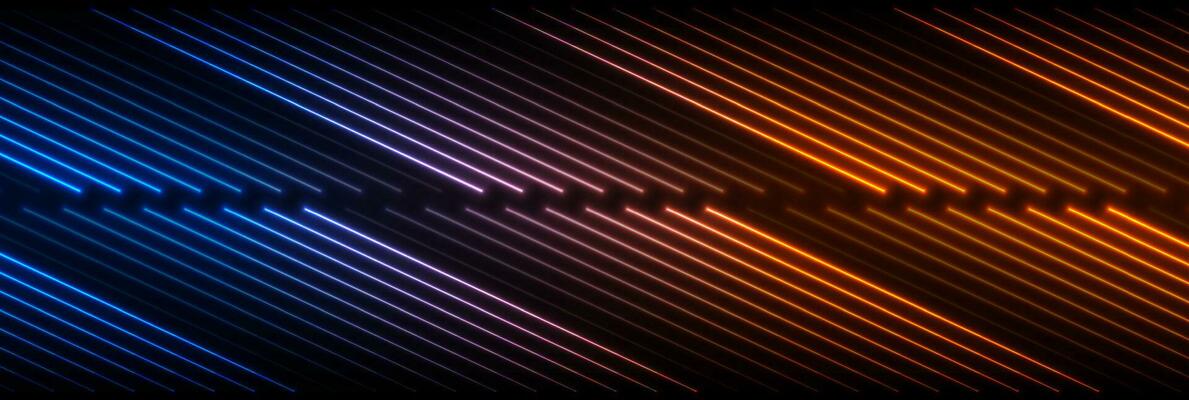 Blue and orange neon glowing laser lines futuristic background