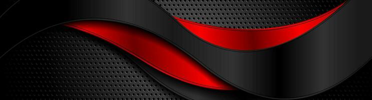 Red and black abstract glossy waves on perforated background vector