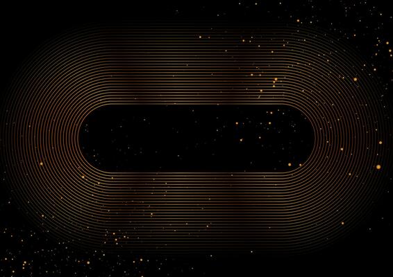 Golden linear ellipses and shiny dots abstract background