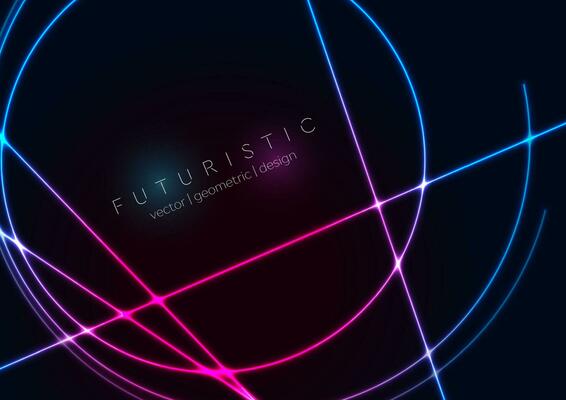 Blue purple neon lines and circles abstract technology background