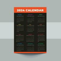 2024 Calendar template design. Week starts on Sunday office calendar. Desktop planner in simple clean style. Corporate or business calendar. English vector calendar layout.