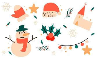 Christmas collection of decorative winter elements vector