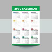2024 Calendar template design. Week starts on Sunday office calendar. Desktop planner in simple clean style. Corporate or business calendar. English vector calendar layout.