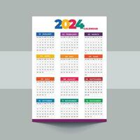 2024 Calendar template design. Week starts on Sunday office calendar. Desktop planner in simple clean style. Corporate or business calendar. English vector calendar layout.