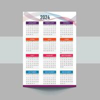 2024 Calendar template design. Week starts on Sunday office calendar. Desktop planner in simple clean style. Corporate or business calendar. English vector calendar layout.