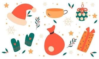 Christmas collection of decorative winter elements vector